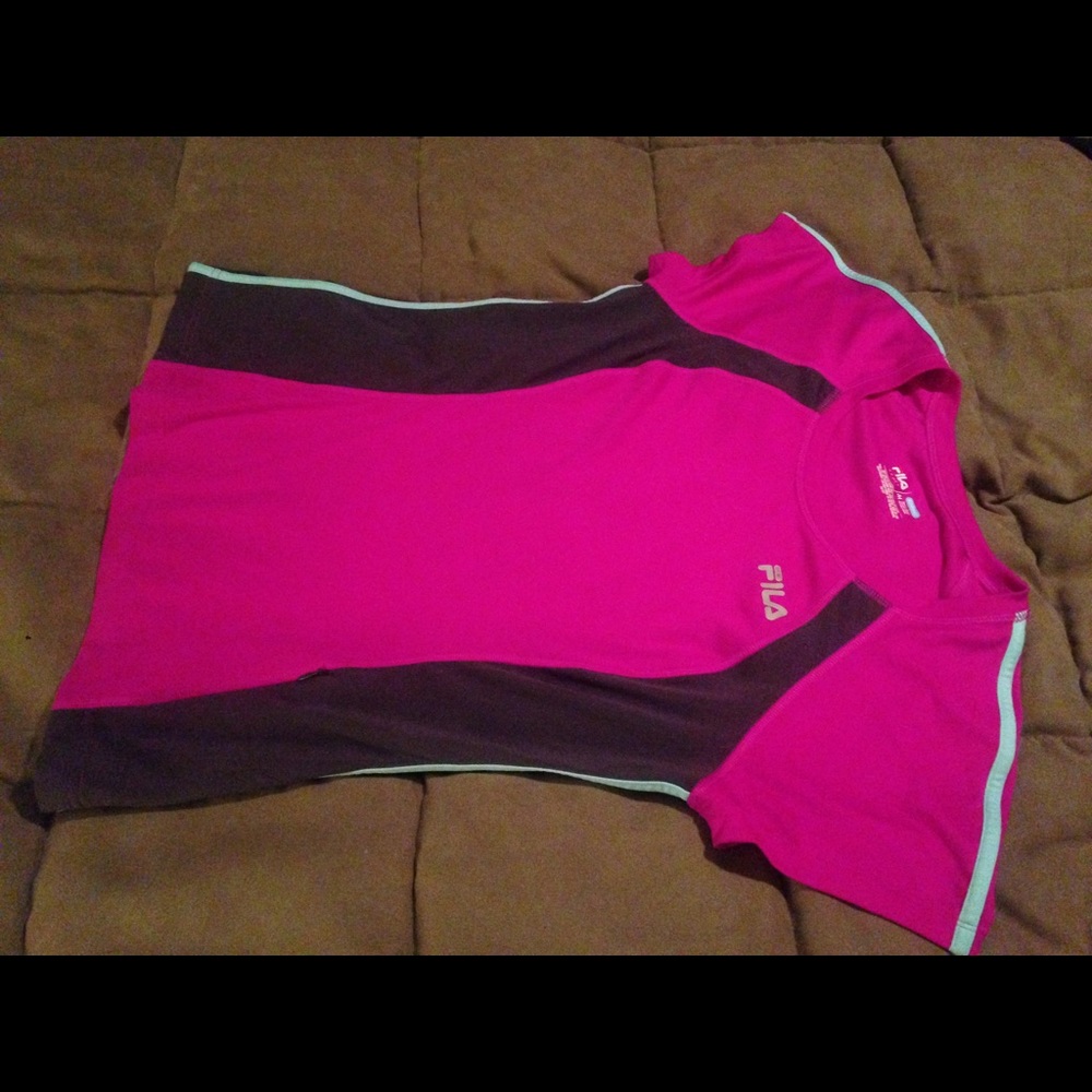 FILA pink, black, and white racer top